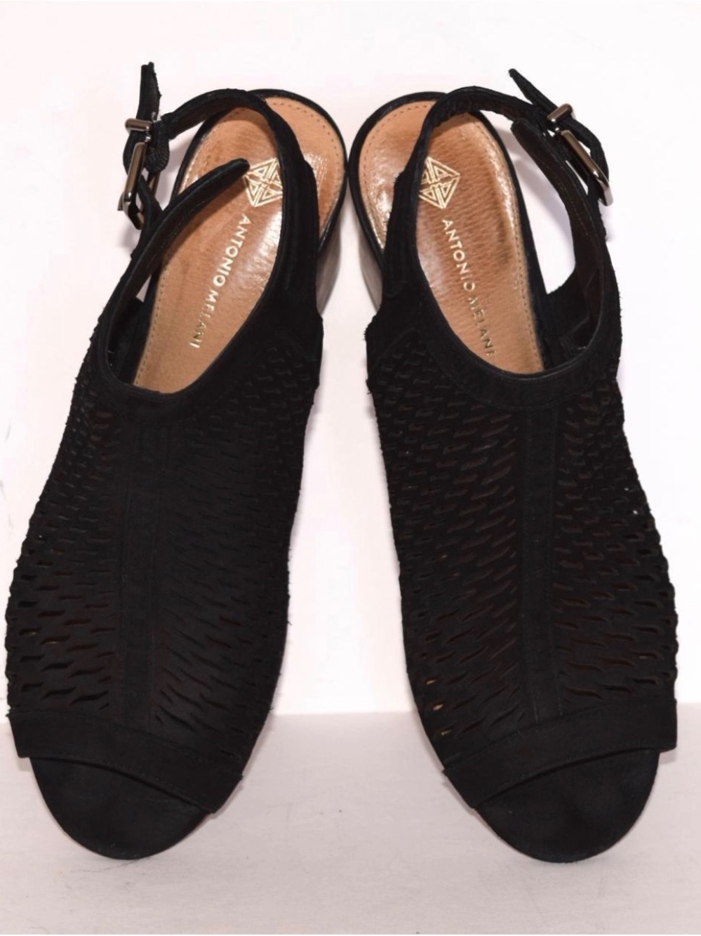 Gianni Bini Black Perforated Open-Toe Block Heel Sandals Booties Size 8 - Picture 5 of 9
